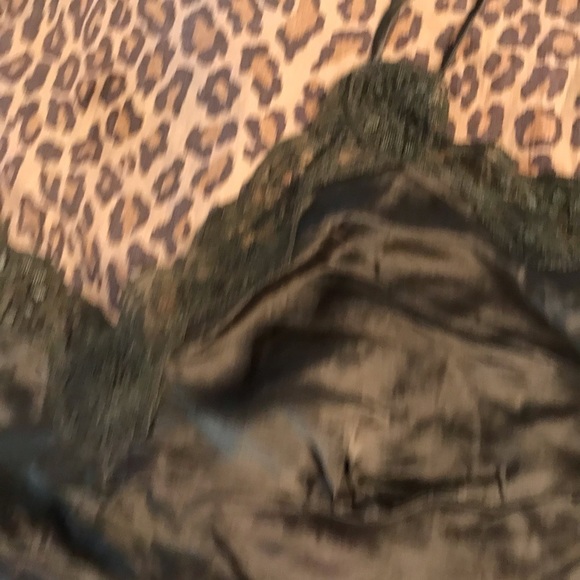 Olive Green large satin camisole with lace trim - Picture 6 of 15